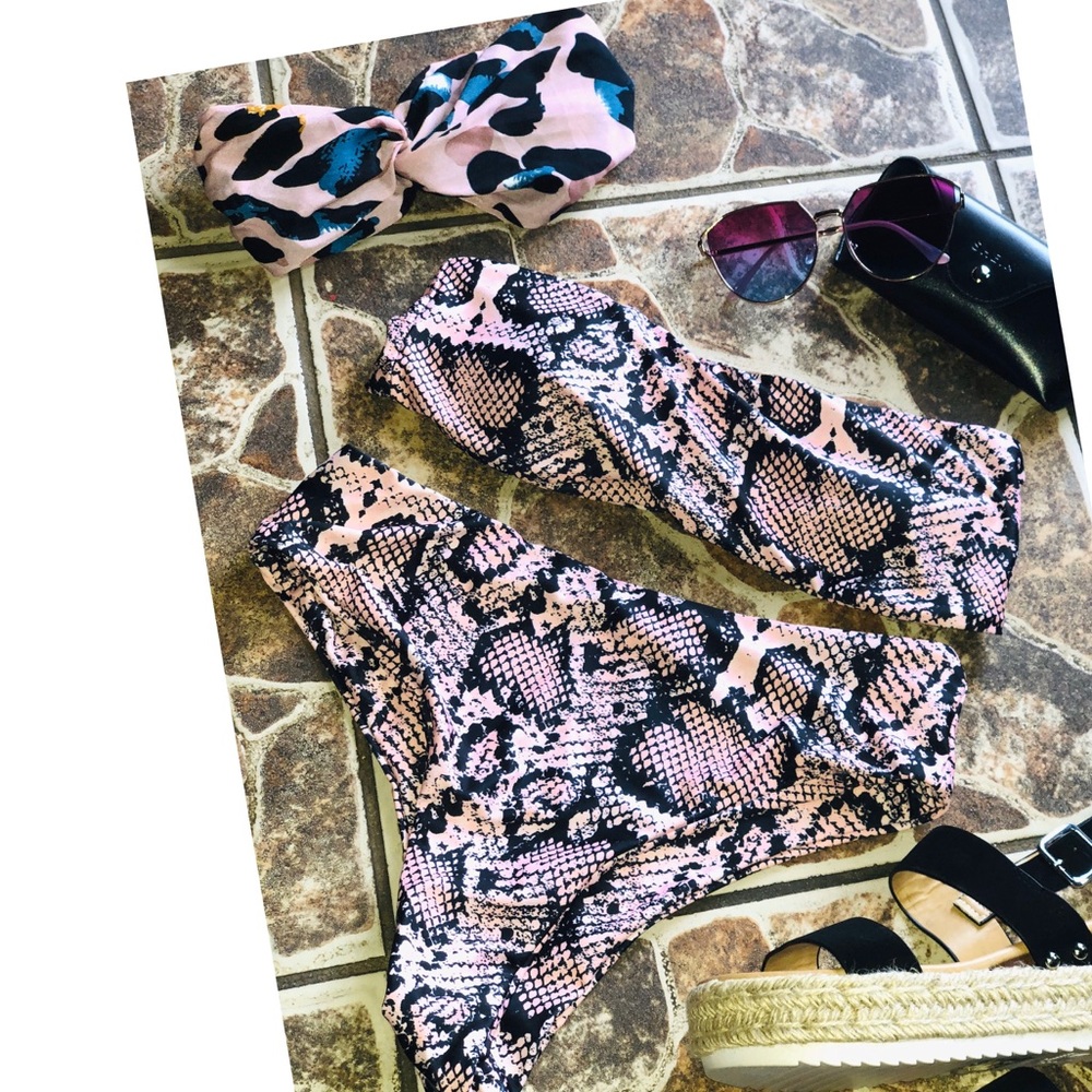 Snake print high waisted bikini set